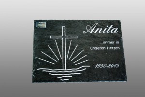 Grabsteinplatte, Grabstein aus Schiefer mit Gravur 25 x35 Anita