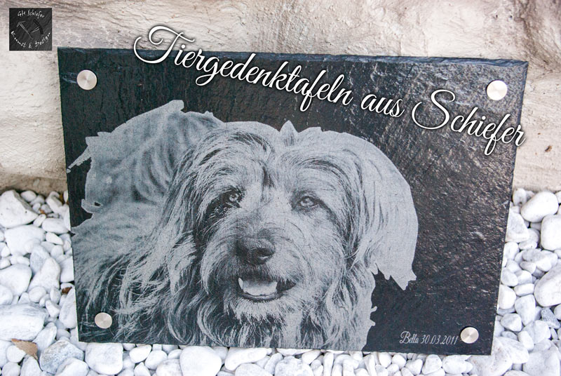Tiergrabstein, Hund, Gedenkstein, Gedenkplatte, Haustier - Grabstein aus Schiefer mit Gravur 25 x35