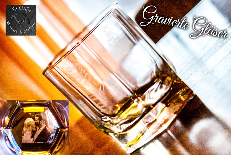 Glasgravur - Whiskyglas mit Bild- und Text- Gravur