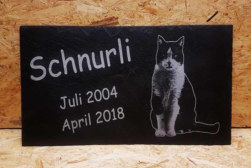 Tiergrabstein, Katze, Gedenkstein, Gedenkplatte, Haustier - Grabstein aus Schiefer mit Gravur 30cm x 60cm