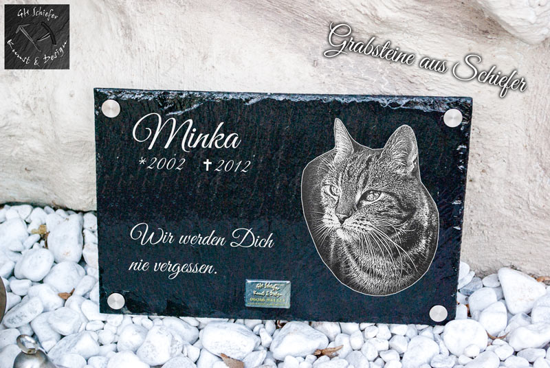 Tiergrabstein, Katze, Gedenkstein, Gedenkplatte, Hund, Haustier - Grabstein aus Schiefer mit Gravur 25 x35